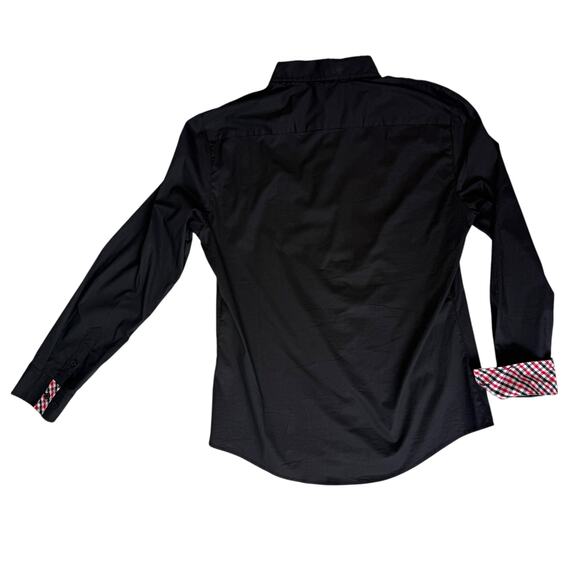 Tom's Ware Black Dress Shirt Mens Large Red White Check Contrast Trim Roll Cuff - Picture 8 of 12